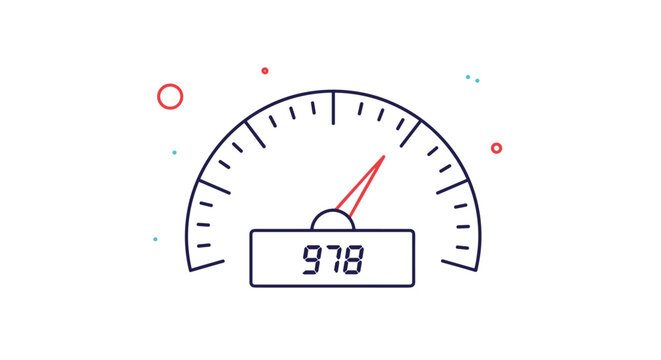 Digital speedometer gauge illustration showing a high numerical reading of nine hundred seventy eight on a screen.