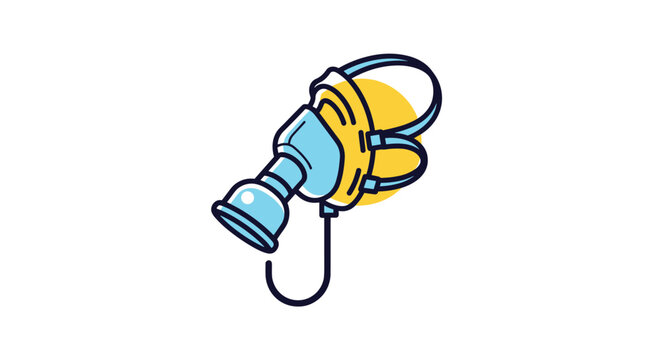 Medical oxygen mask icon with a breathing tube and yellow background element represents respiratory therapy and hospital care.