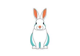 Fototapeta premium A charming cartoon rabbit with large ears stands facing forward with a friendly expression showcasing its white fur with blue accents and orange inner ears perfect for springtime and animal