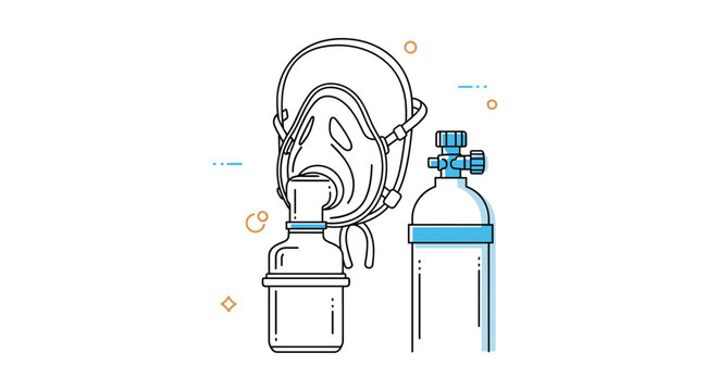 Full face protective mask with an oxygen tank illustrates safety equipment for breathing in hazardous or medical environments.