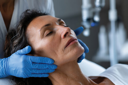 An expert applies a treatment to a woman&rsquo;s face, highlighting the delicate nature of skincare and the importance of professional care in achieving beauty goals and emotional well-being.