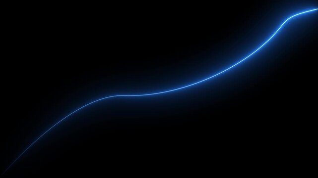A single glowing electric blue neon line curves dynamically across a completely black background creating a sense of movement and energy with its vibrant luminescence and smooth flowing shape