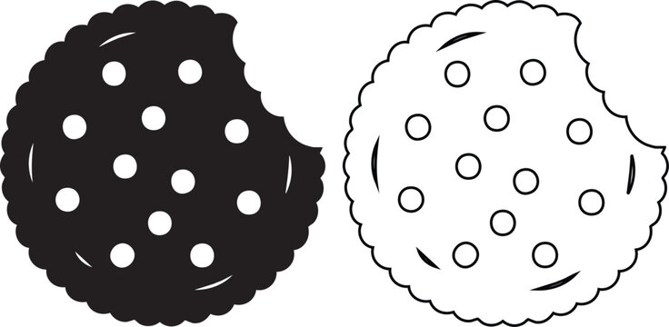 Black chocolate chip cookie silhouette with bite marks and white chocolate chip cookie silhouette