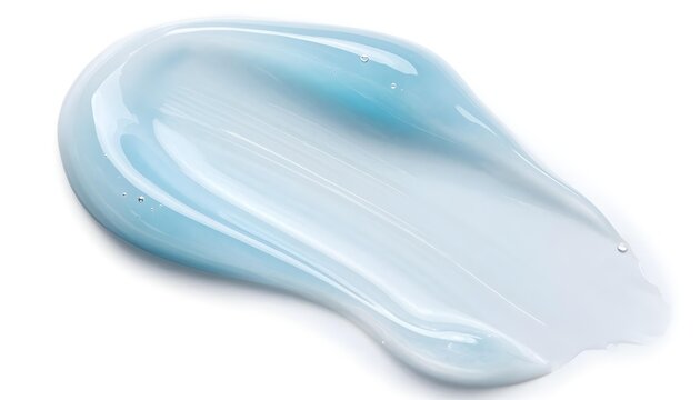 Close-up top-down shot of a clear viscous gel with subtle blue tint and air bubbles