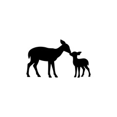 Fototapeta premium Minimalist Doe and Fawn Silhouette - High Contrast Mother and Baby Deer Wildlife Vector Art