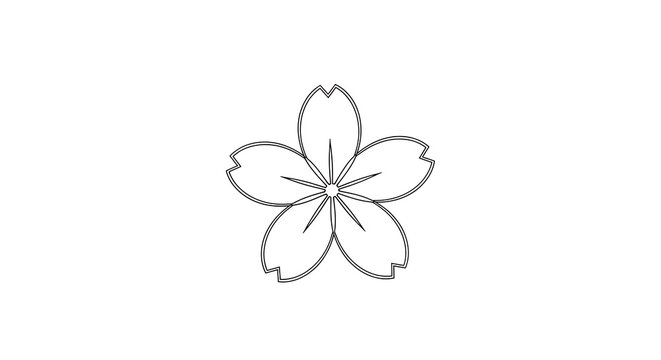 Simple white line of a four-petal flower with a stem and leaves
