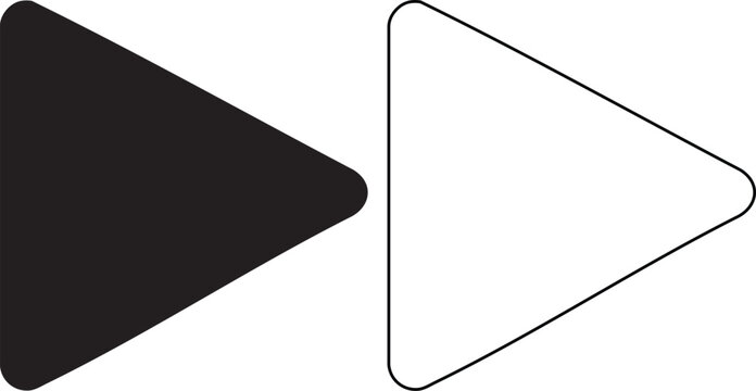 Black play button silhouette on plain white background play triangle shape right-pointing triangle