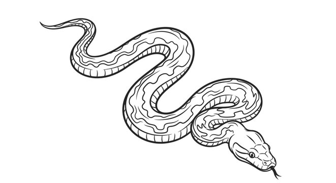 Black and white illustration of a snake slithering across a white background