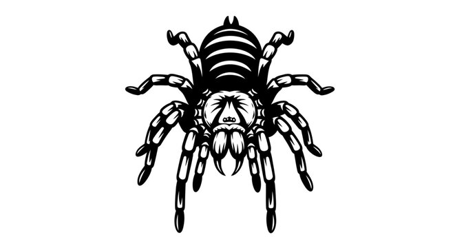 Black and white illustration of a tarantula arachnid against white background