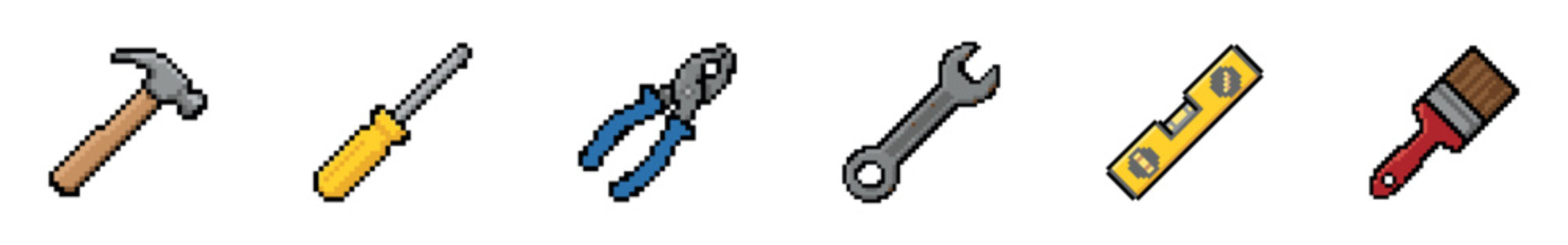Pixel art construction tools for renovation and diy