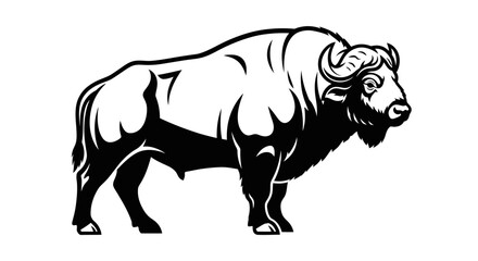 Obraz premium Bold monochrome illustration of a bison animal on isolated white background