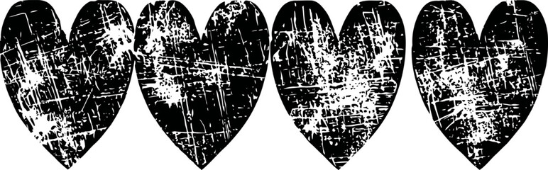 Obraz premium set of four distressed black hearts with grunge texture and vintage worn effect