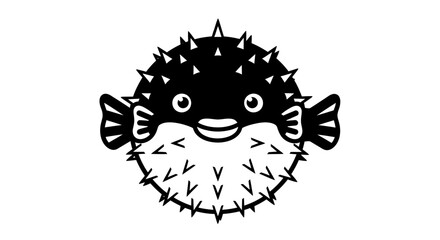 Graphic illustration of a stylized pufferfish in black and white isolated © irul