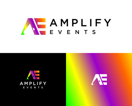 The AE monogram letter logo is amplified in negative space.