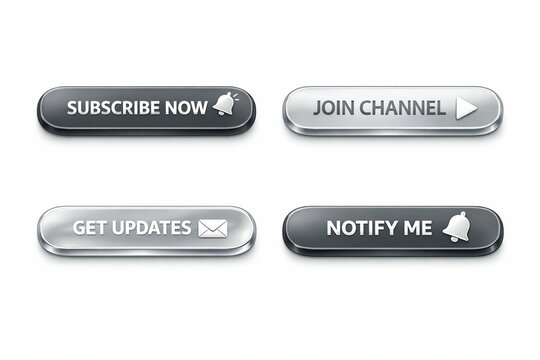 Four modern call-to-action buttons with subscribe, join, updates, and notify text