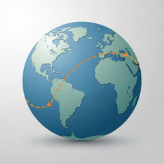 Fototapeta premium Globe with path line showing flight route and geographical features 