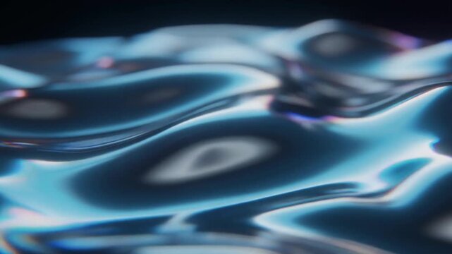 macro close-up of iridescent liquid silver moving in zero gravity
