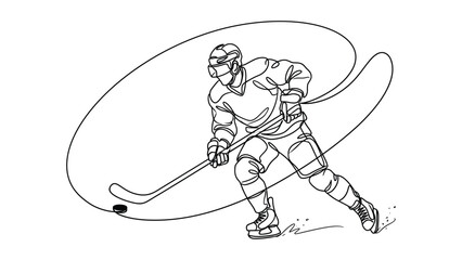 Fototapeta premium continuous line drawing Ice hockey player in action illustration.