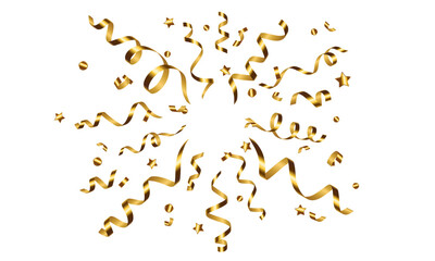 Fototapeta premium Vector golden flying ribbons and confetti isolated on a transparent background. Festive decor elements. Golden streamers.