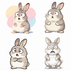 Fototapeta premium Set of cute cartoon bunnies showing surprised, shocked, angry and scared expressions on clean background