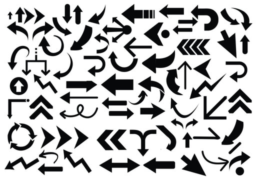 Flat arrow vector, diverse direction vector illustration, navigation, pointing symbols, black arrows icon
