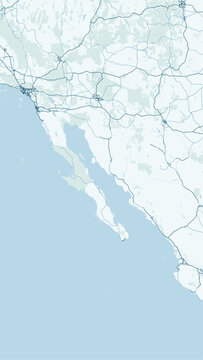 Modern minimalist vector map of the Gulf of California (Sea of Cortez). High-quality scalable illustration of Baja California, Tibur&oacute;n Island, and Mexican coastline for posters.