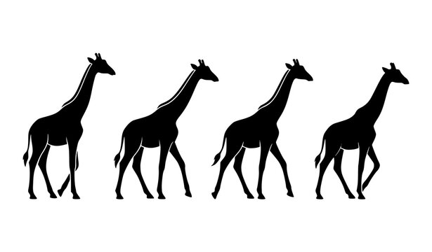 Giraffe silhouette row black vector animal collection minimal wildlife design
