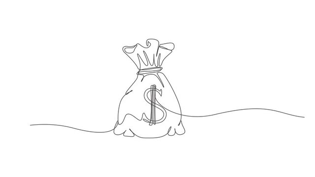 Self animated continuous one line drawing of a money bag with a dollar sign.Money bag with euro sign continuous one line drawing animation, Full length animation High quality 4k video,