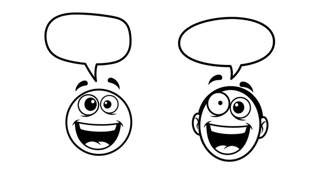 Two smiling cartoon characters with lightbulb heads smile