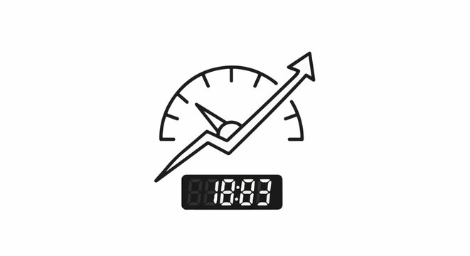 Icon of a speedometer with upward trending graph and digital display