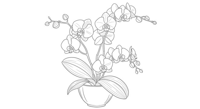 Elegant orchid plant illustration in a pot on white background vector design