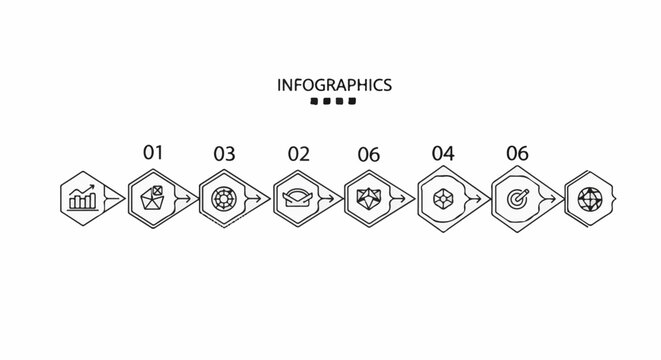 Infographic with numbered hexagonal stages and icons representing progress and business