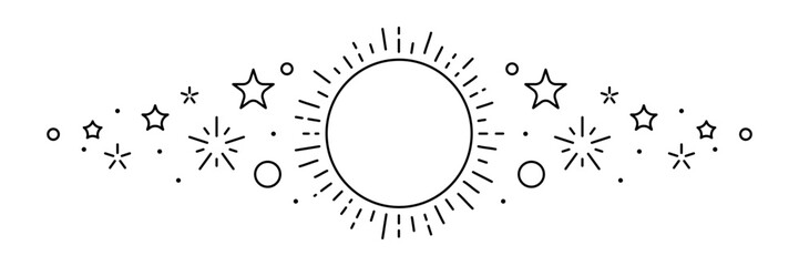 Magic celestial body sun and stars. Line art style. © incomible