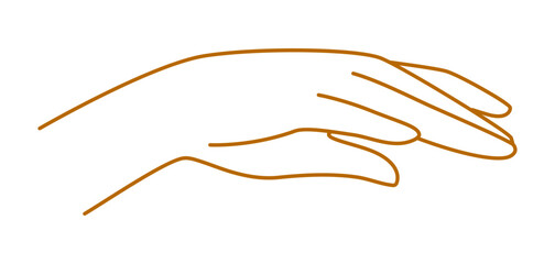 Obraz premium Hand gesture image. Palm points or gives something. Line art style isolated human hand.