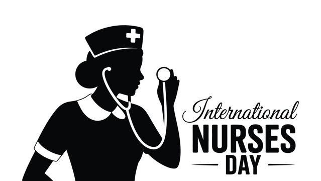 international nurses day illustration with nurse silhouette using stethoscope, healthcare vector design celebrating medical professionals, compassion, dedication and hospital service concept 