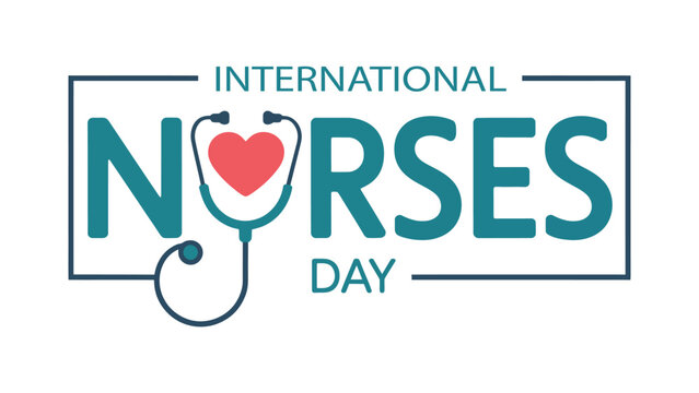 international nurses day typography design with stethoscope and heart icon, modern medical vector illustration celebrating healthcare workers, care, compassion and global nursing appreciation 