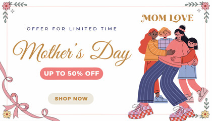 Fototapeta premium Mothers day sale advertisement with family illustration