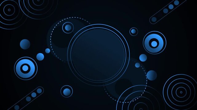 Abstract geometric background with concentric circles and dots on dark gradient animation