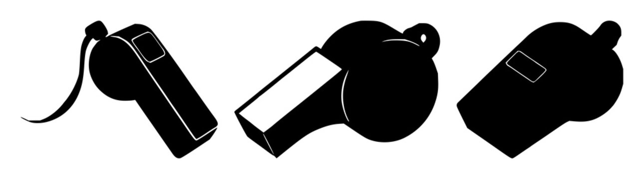 Sport whistle set with solid black icon on white background, minimalistic line design featuring whistle, sports, fitness with gym and class