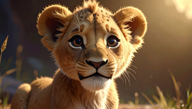 Lion cub portrait sunlight