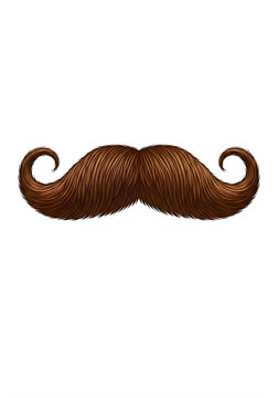 Realistic brown mustache illustration with curly ends isolated on transparent background