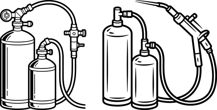 Oxygen and acetylene gas cylinders with regulators and hoses gas cylinder industrial gas compressed gas pressure gauge heavy industry acetylene