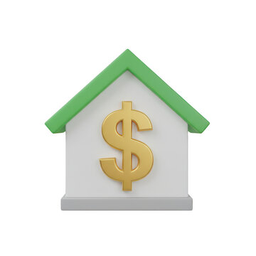 3 d house with gold dollar sign isolated on a transparent background
