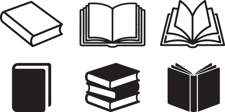 Various open and closed books in silhouette against a white background representing knowledge and education