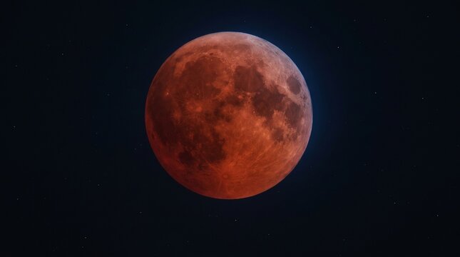 Total Lunar Eclipse Blood Moon in Night Sky, Vibrant Red Moon, Celestial Astronomy Phenomenon, Clear Space Background, Premium Stock Photography
