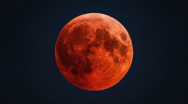 Total Lunar Eclipse Blood Moon in Night Sky, Vibrant Red Moon, Celestial Astronomy Phenomenon, Clear Space Background, Premium Stock Photography
