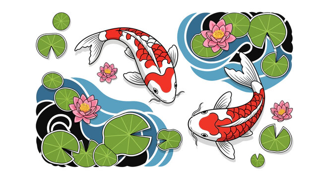 Colorful Koi Fish Swimming Together.