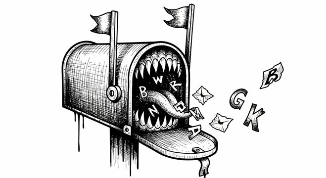 Mailbox with monster mouth open.