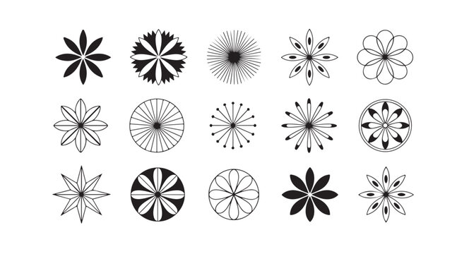 Mandala style floral vector elements for graphic design and abstract decorative pattern ornaments.