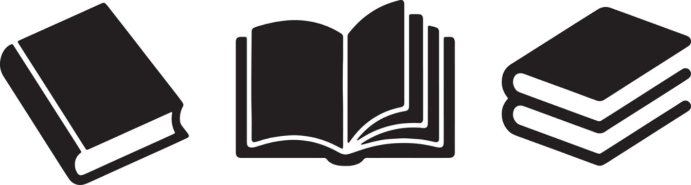 Open and closed books in silhouette against a white background for abstract design